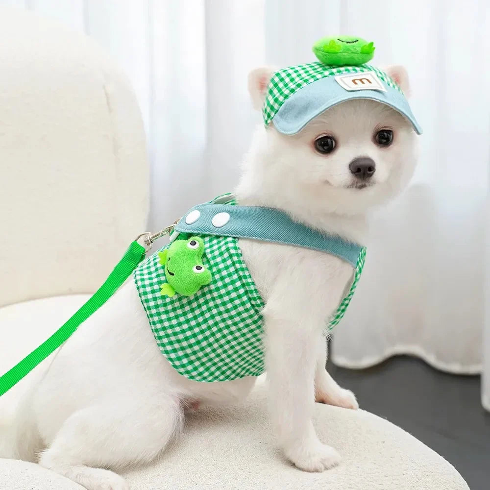 Cute Pet Outfit Set – 3-in-1 Harness, Leash & Cap